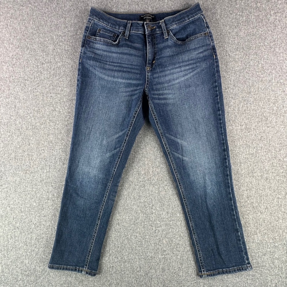 Banana Republic Jeans Womens 28/6 Petite Girlfriend Jean Blue Whiskered Stretch